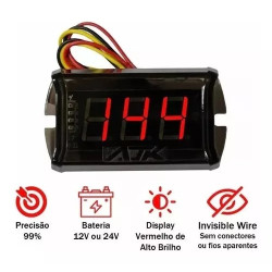 Voltimetro Digital Ajk Nano Plus Black 12 Volt Display Rojo