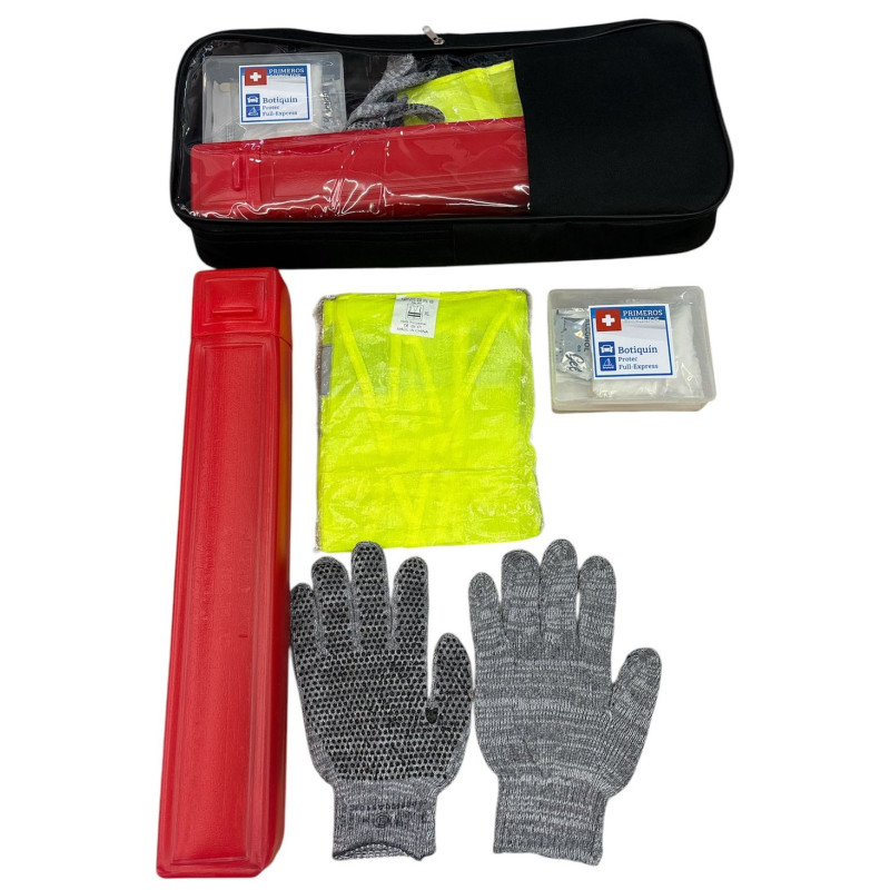 Kit De Seguridad Vehicular Premium 5-1 Sin Matafuego, Bolso Baliza, Chaleco, Guante Botiquin